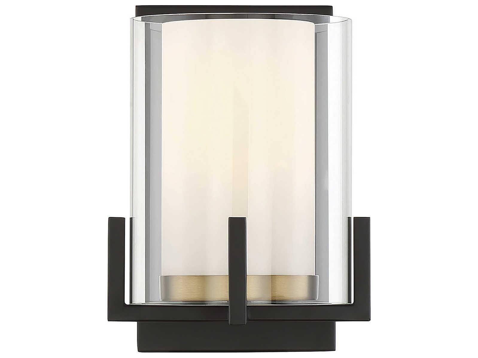 Savoy House Eaton 1-Light Matte Black Warm Brass Glass Wall Sconce