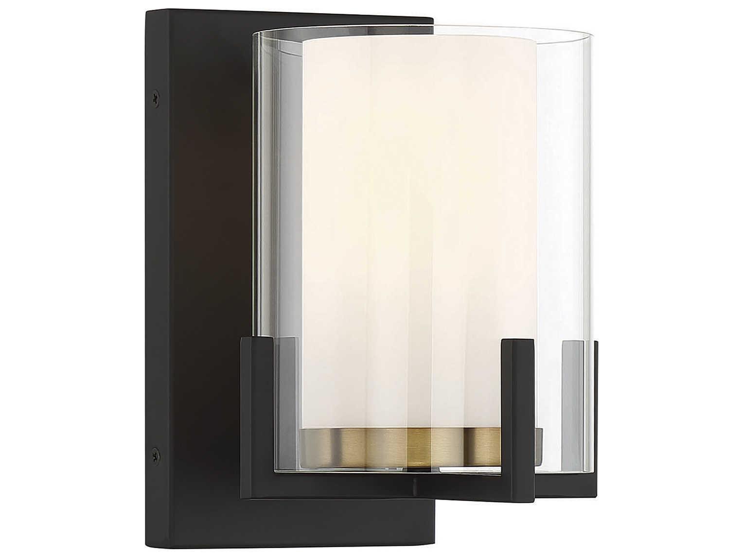 Savoy House Eaton 1-Light Matte Black Warm Brass Glass Wall Sconce