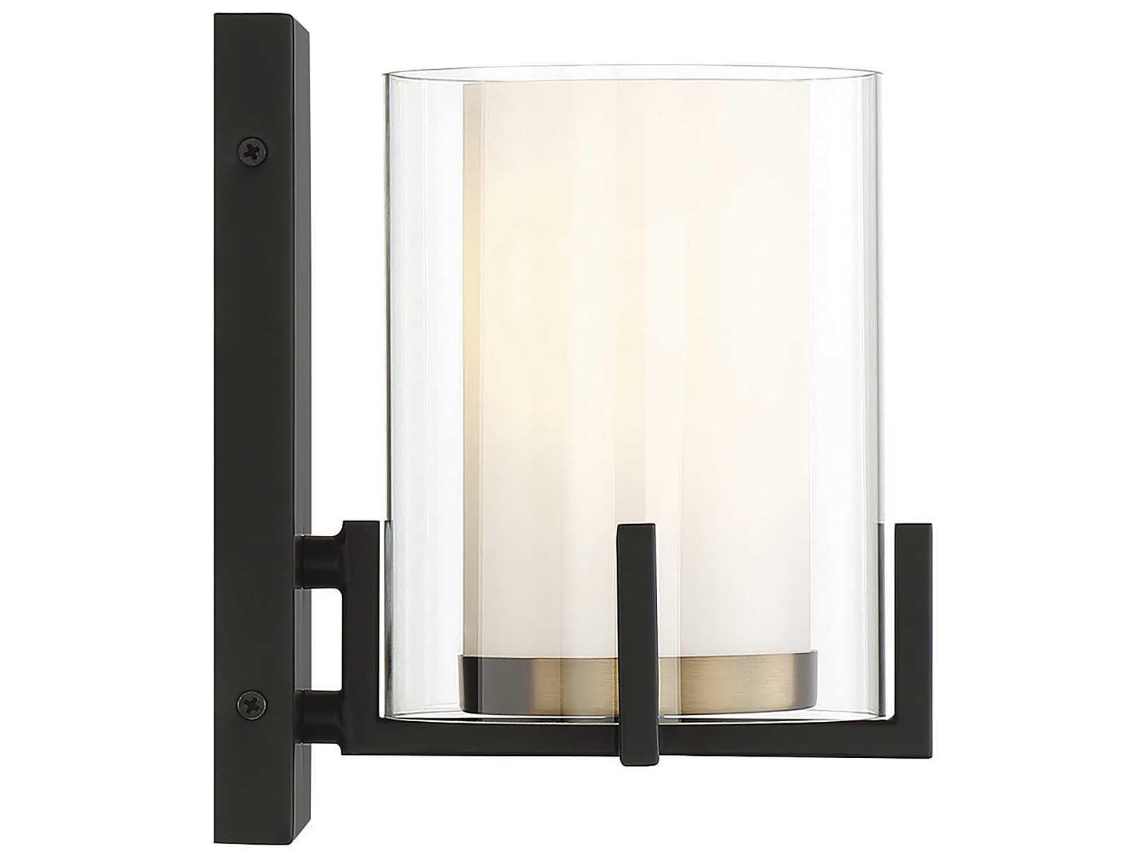 Savoy House Eaton 1-Light Matte Black Warm Brass Glass Wall Sconce