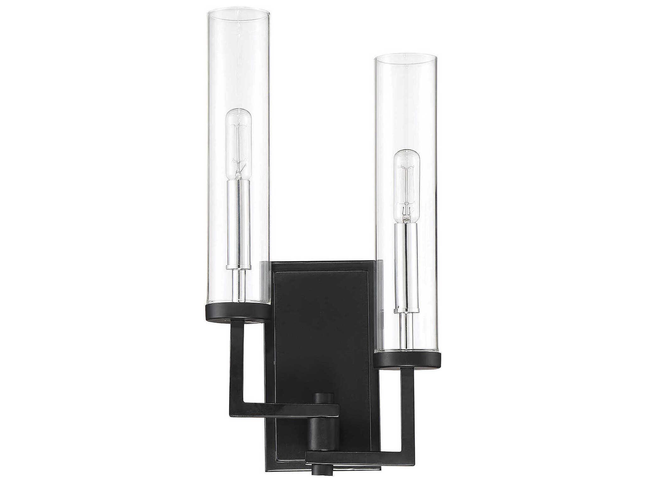 Savoy House Folsom 2-Light Matte Black Polished Chrome Glass Wall Sconce