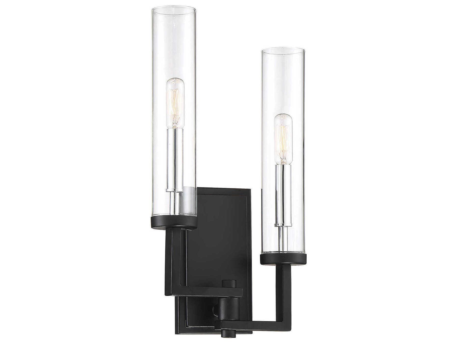 Savoy House Folsom 2-Light Matte Black Polished Chrome Glass Wall Sconce