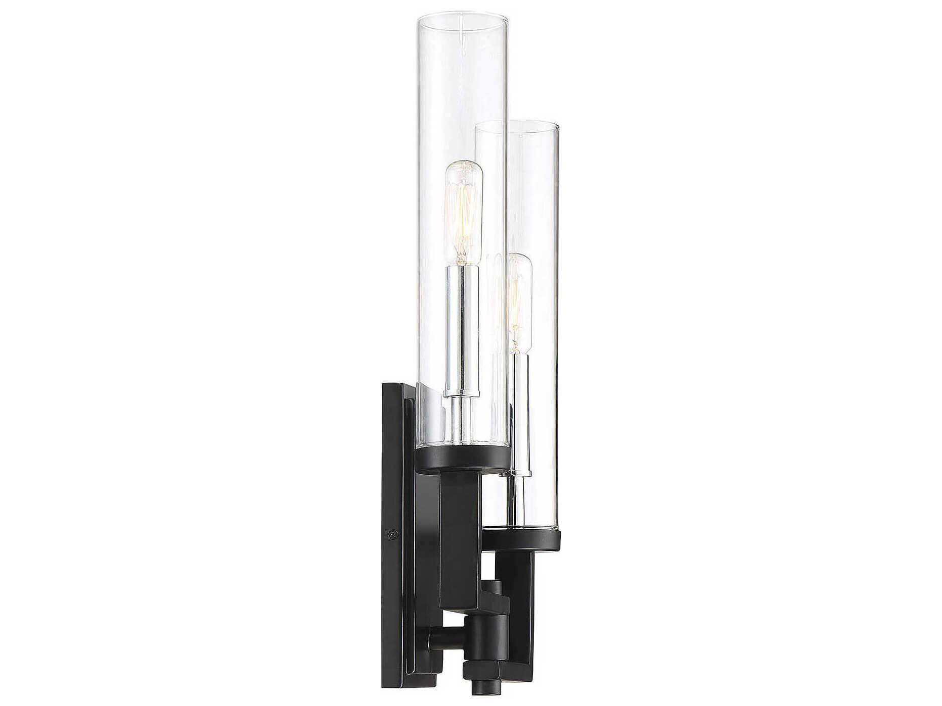 Savoy House Folsom 2-Light Matte Black Polished Chrome Glass Wall Sconce