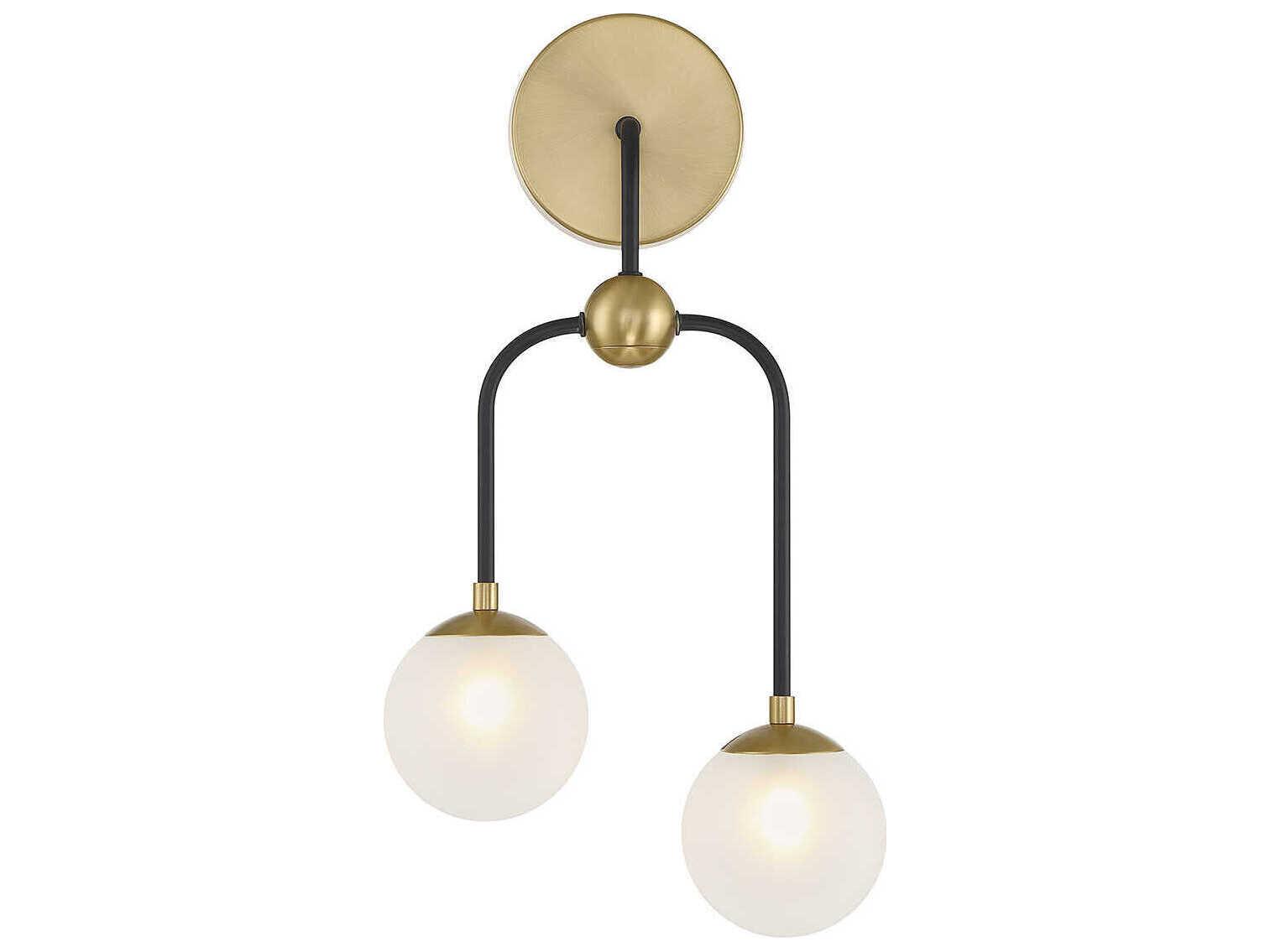 Savoy House Couplet 2-Light Matte Black Warm Brass Glass Wall Sconce