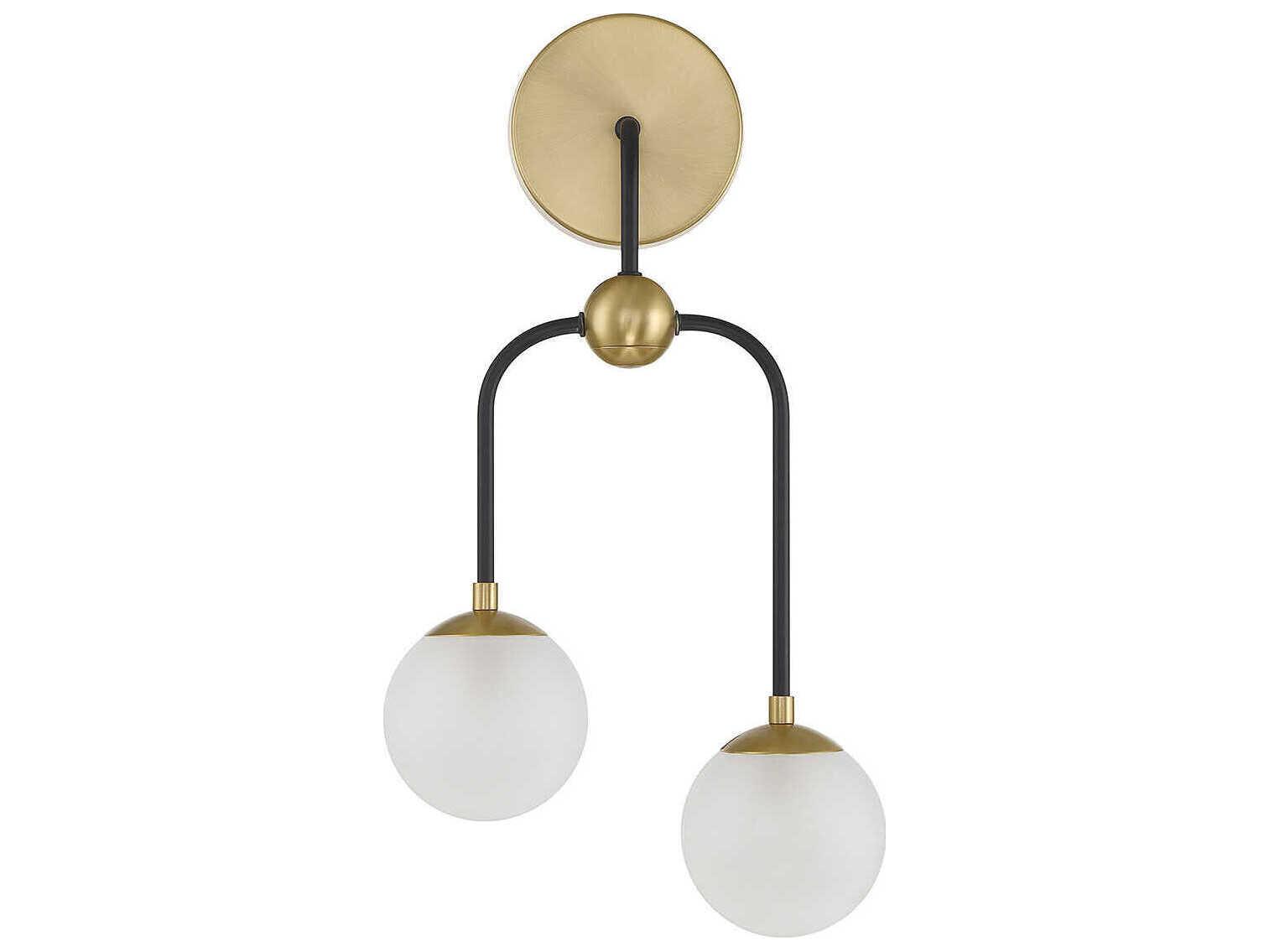 Savoy House Couplet 2-Light Matte Black Warm Brass Glass Wall Sconce