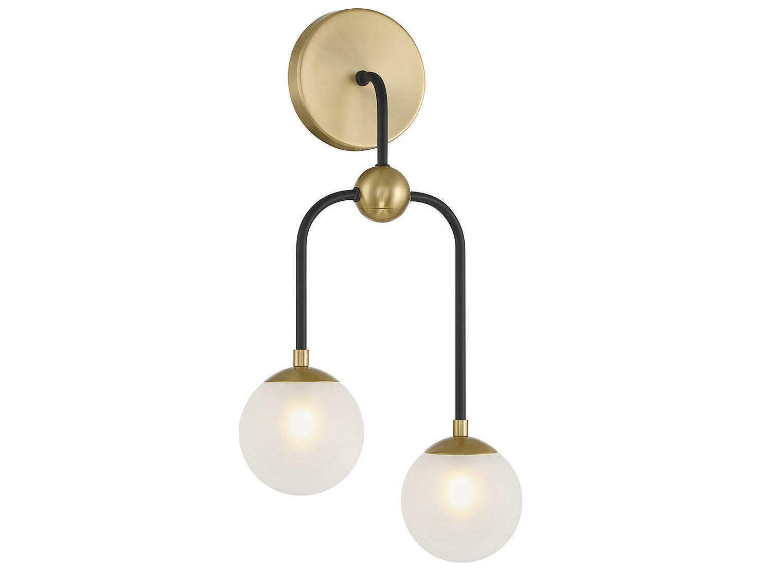 Savoy House Couplet 2-Light Matte Black Warm Brass Glass Wall Sconce
