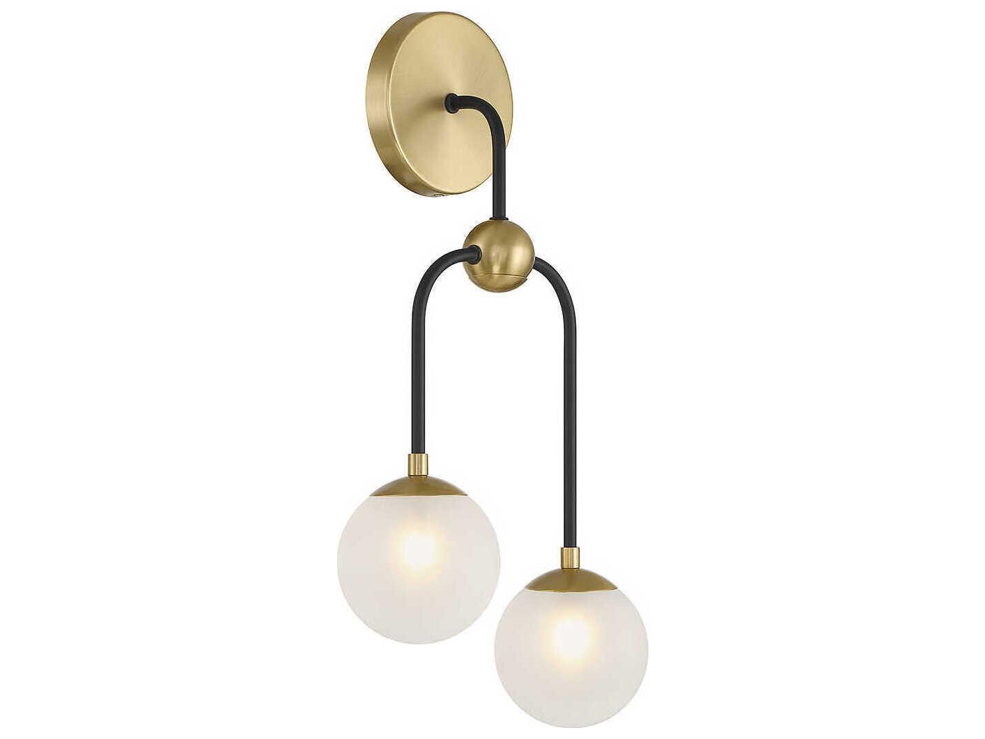 Savoy House Couplet 2-Light Matte Black Warm Brass Glass Wall Sconce