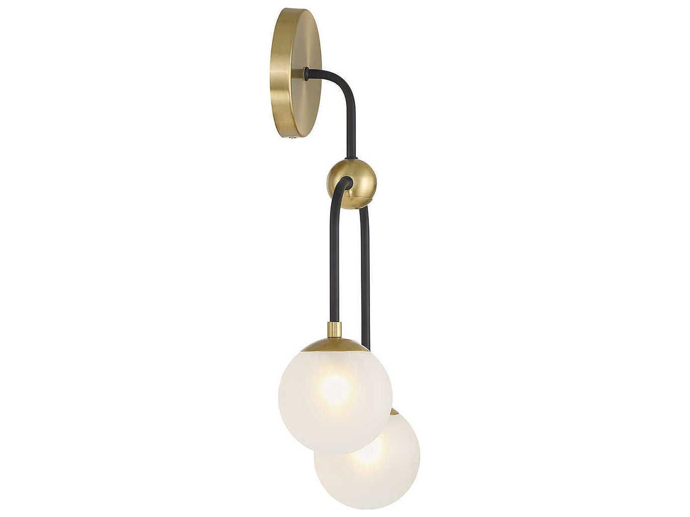 Savoy House Couplet 2-Light Matte Black Warm Brass Glass Wall Sconce