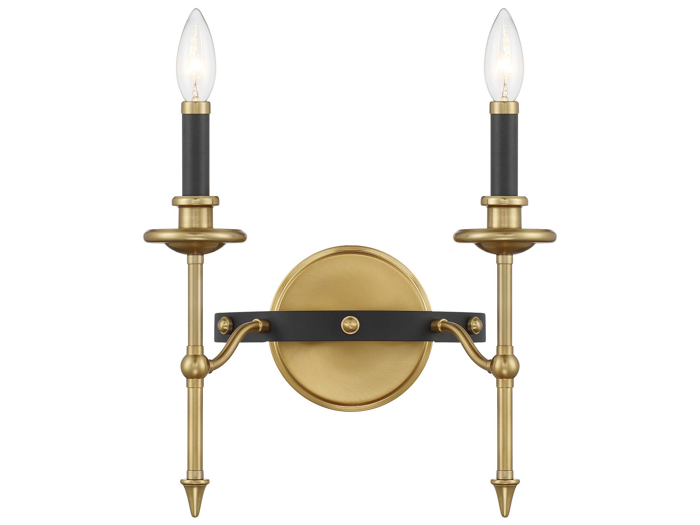 Savoy House Consulate 2-Light Matte Black Warm Brass Traditional Wall Sconce