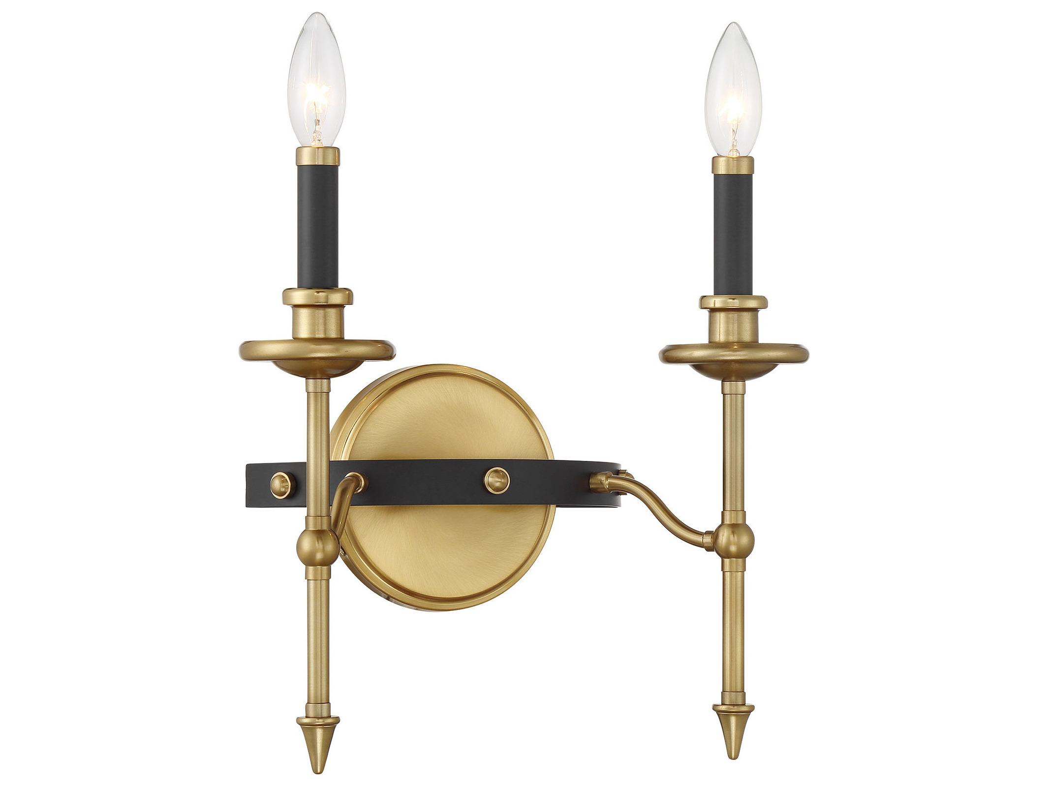 Savoy House Consulate 2-Light Matte Black Warm Brass Traditional Wall Sconce