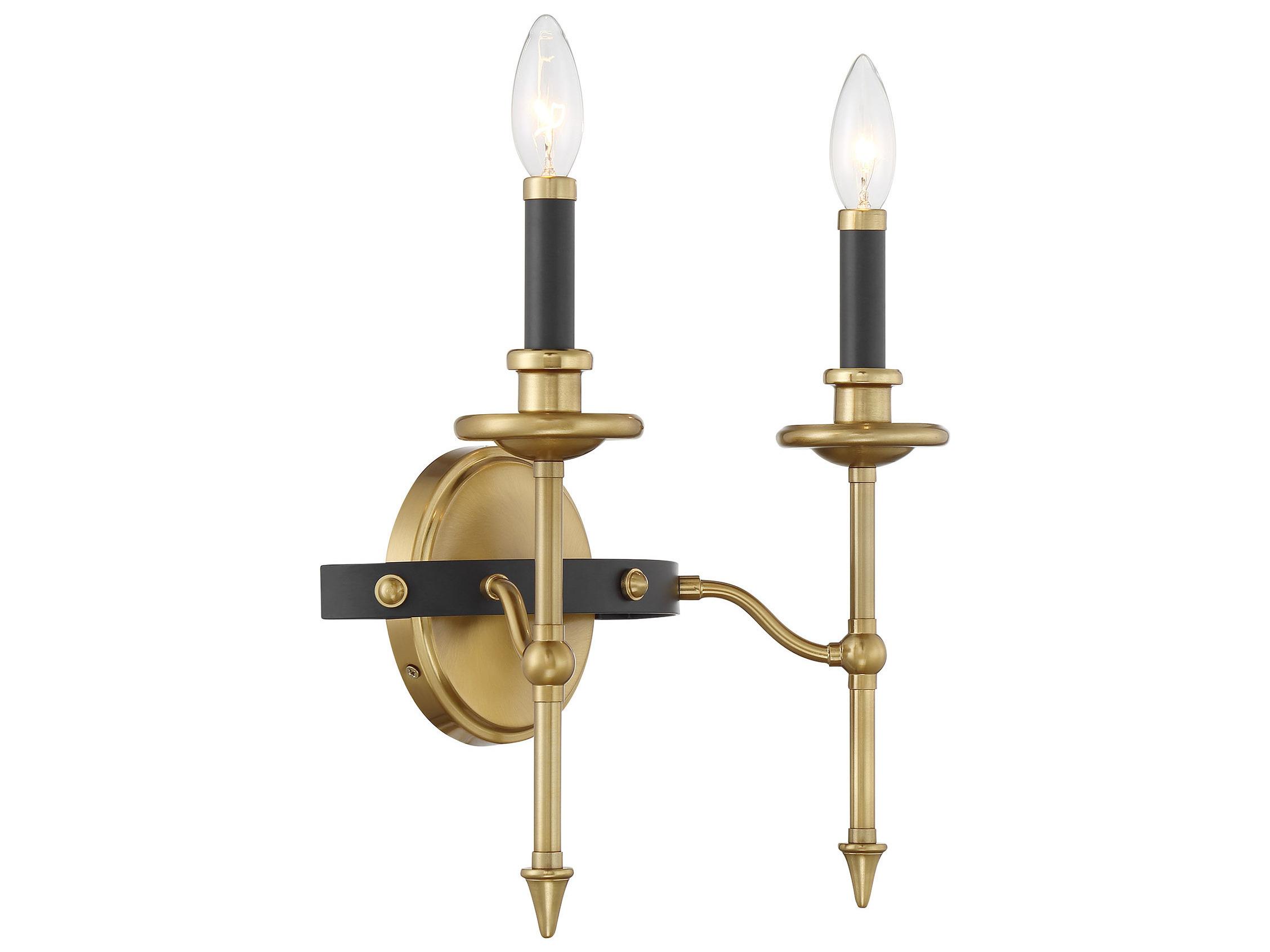 Savoy House Consulate 2-Light Matte Black Warm Brass Traditional Wall Sconce