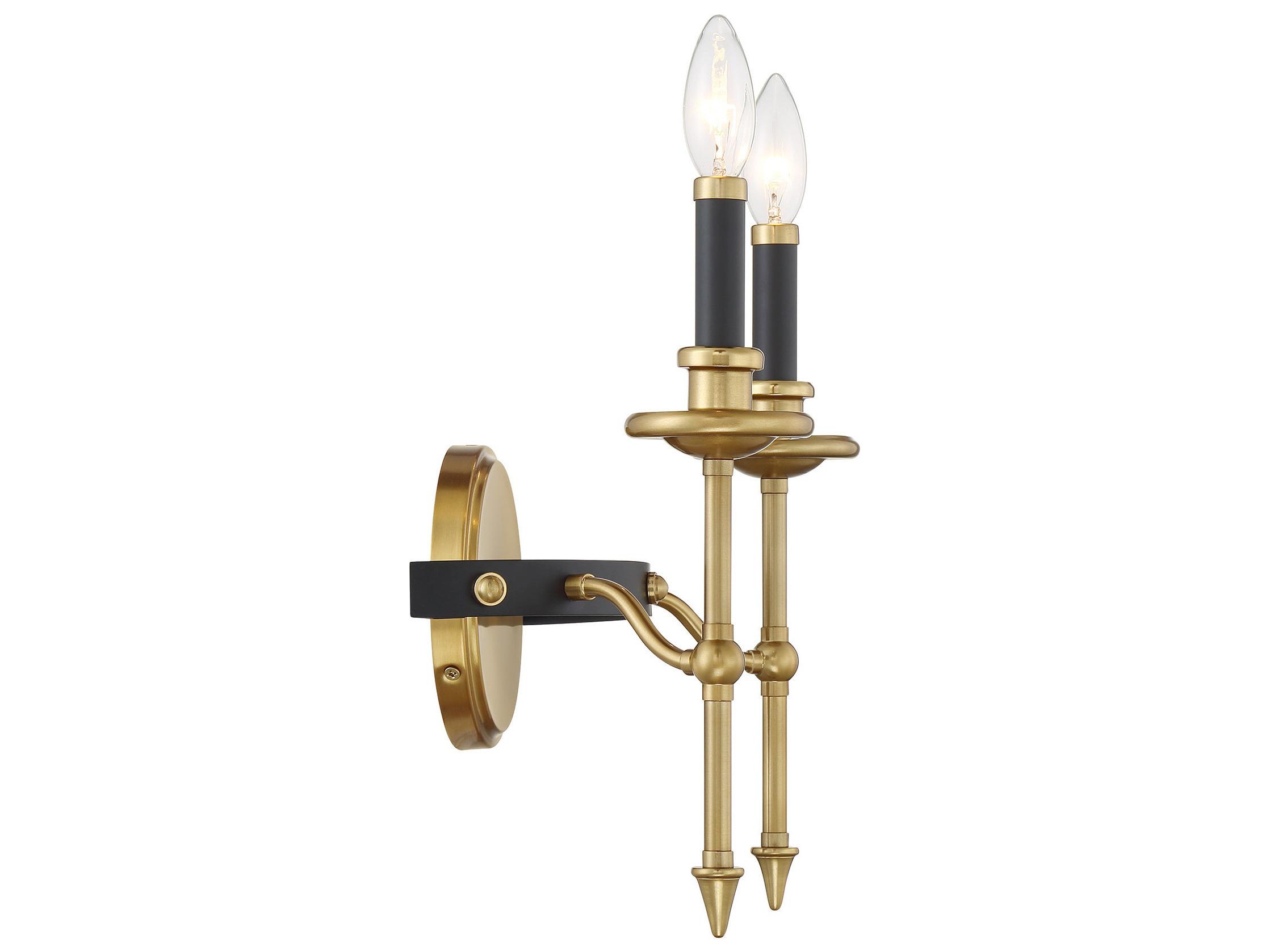 Savoy House Consulate 2-Light Matte Black Warm Brass Traditional Wall Sconce