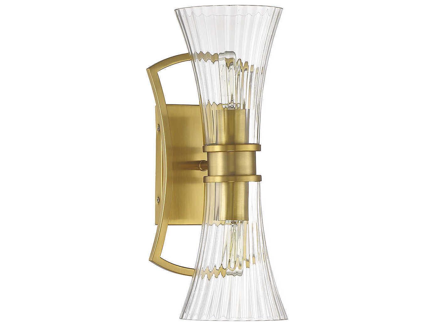 Savoy House Bennington 2-Light Warm Brass Glass Wall Sconce