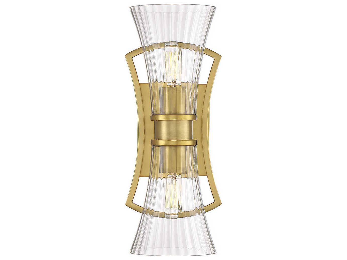 Savoy House Bennington 2-Light Warm Brass Glass Wall Sconce