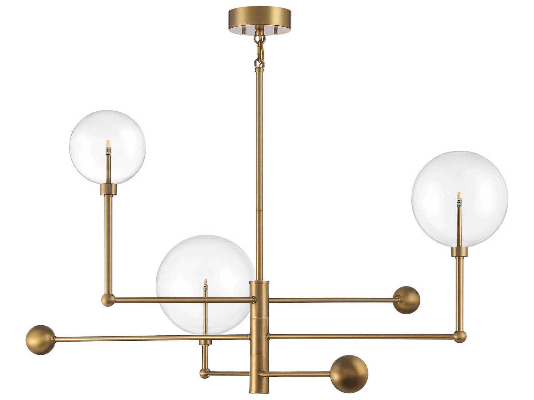 Savoy House Meridian 3-Light Natural Brass Glass LED Globe Chandelier