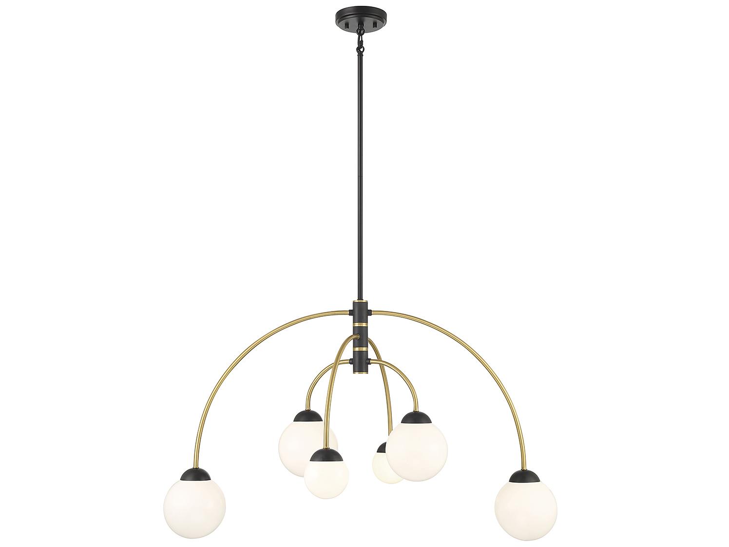 Savoy House Meridian 6-Light Matte Black Natural Brass Glass Globe Chandelier