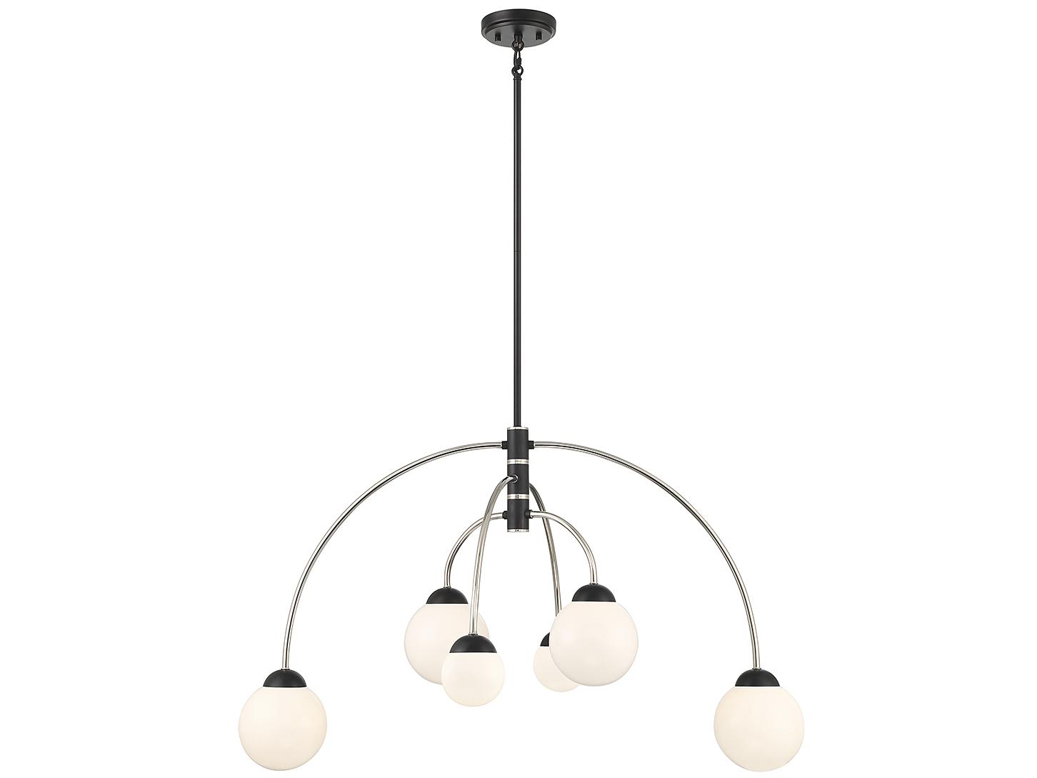 Savoy House Meridian 6-Light Matte Black Polished Nickel Glass Globe Chandelier