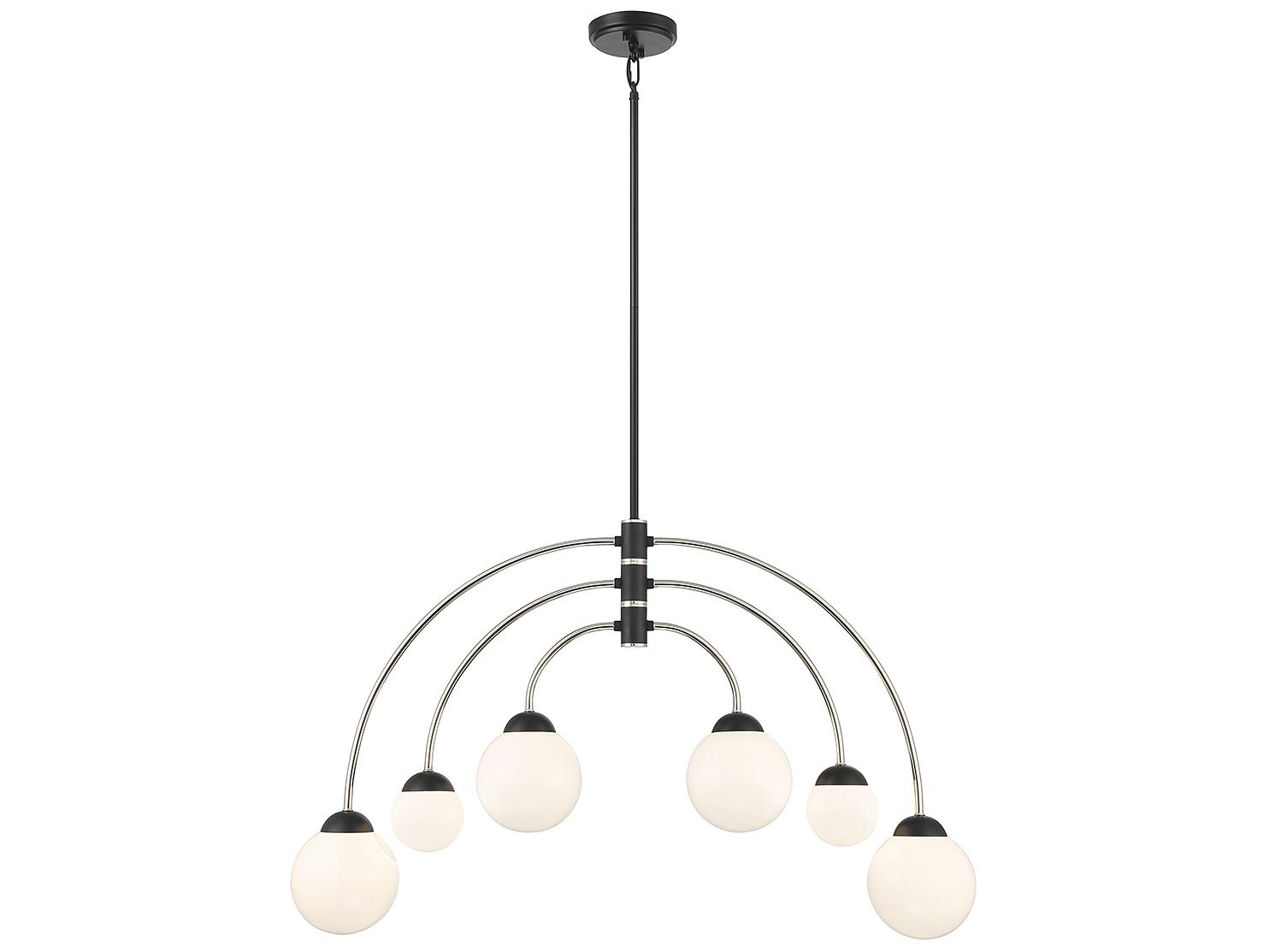 Savoy House Meridian 6-Light Matte Black Polished Nickel Glass Globe Chandelier