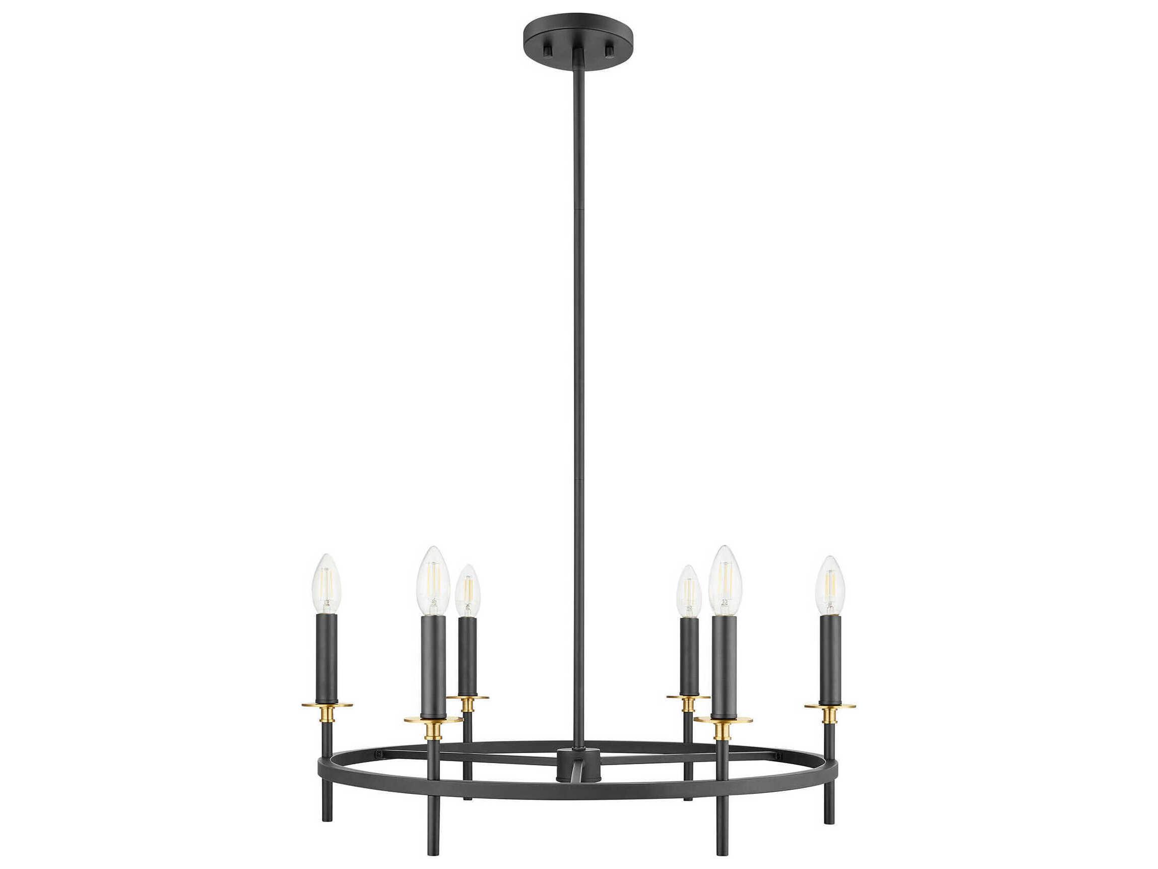 Savoy House Meridian 6-Light Matte Black Natural Brass Candelabra Chandelier