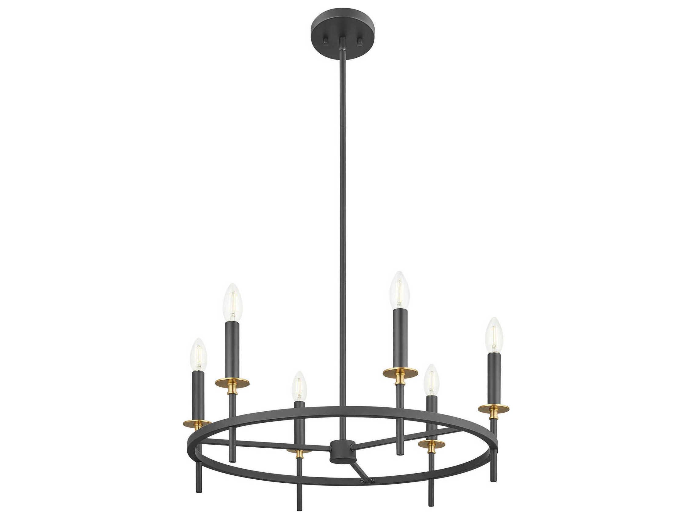 Savoy House Meridian 6-Light Matte Black Natural Brass Candelabra Chandelier