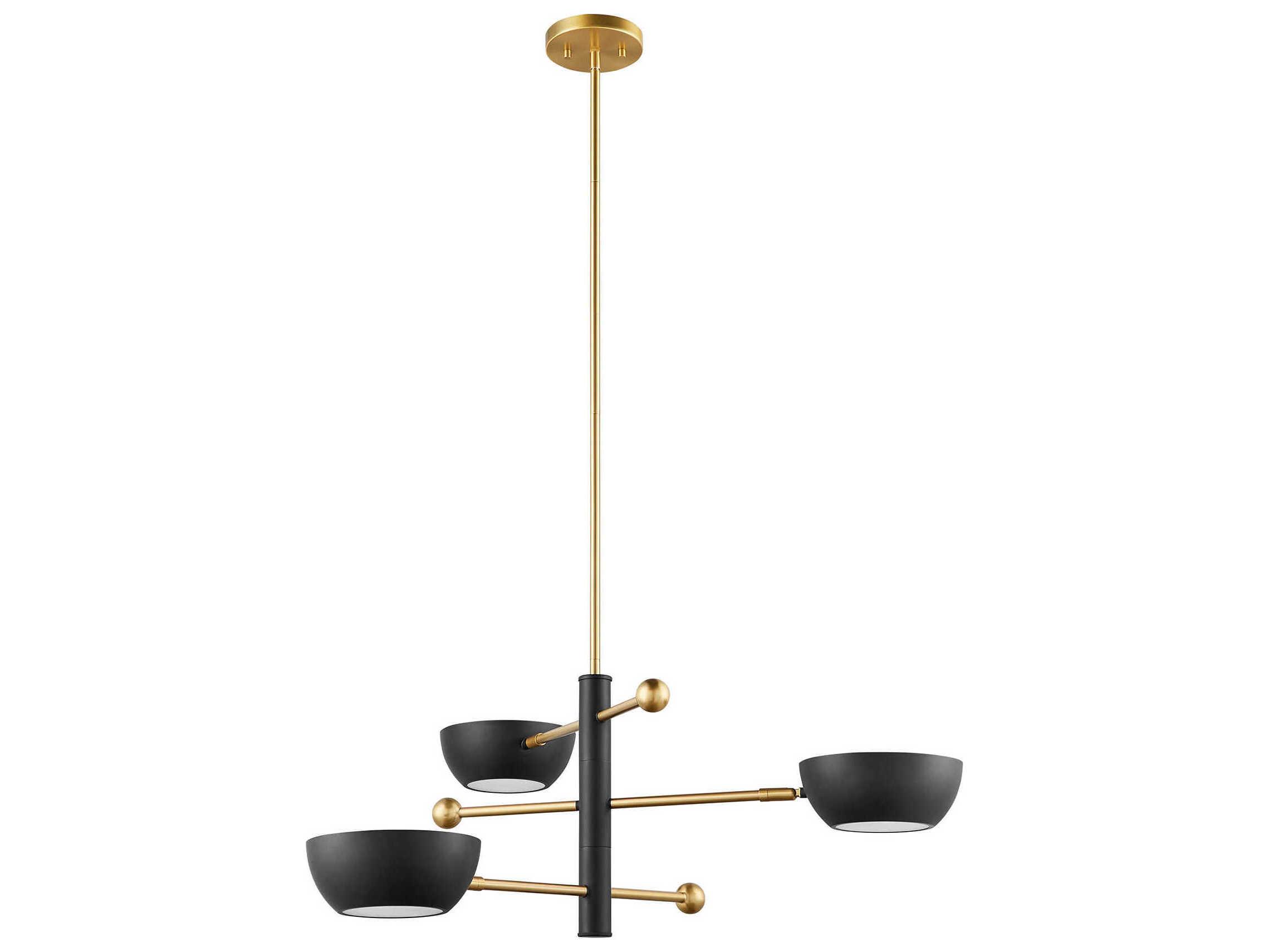 Savoy House Meridian 3-Light Matte Black Natural Brass Chandelier