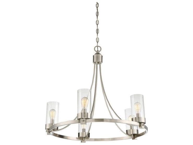Savoy House Meridian 5-Light Brushed Nickel Glass Candelabra Cylinder Chandelier