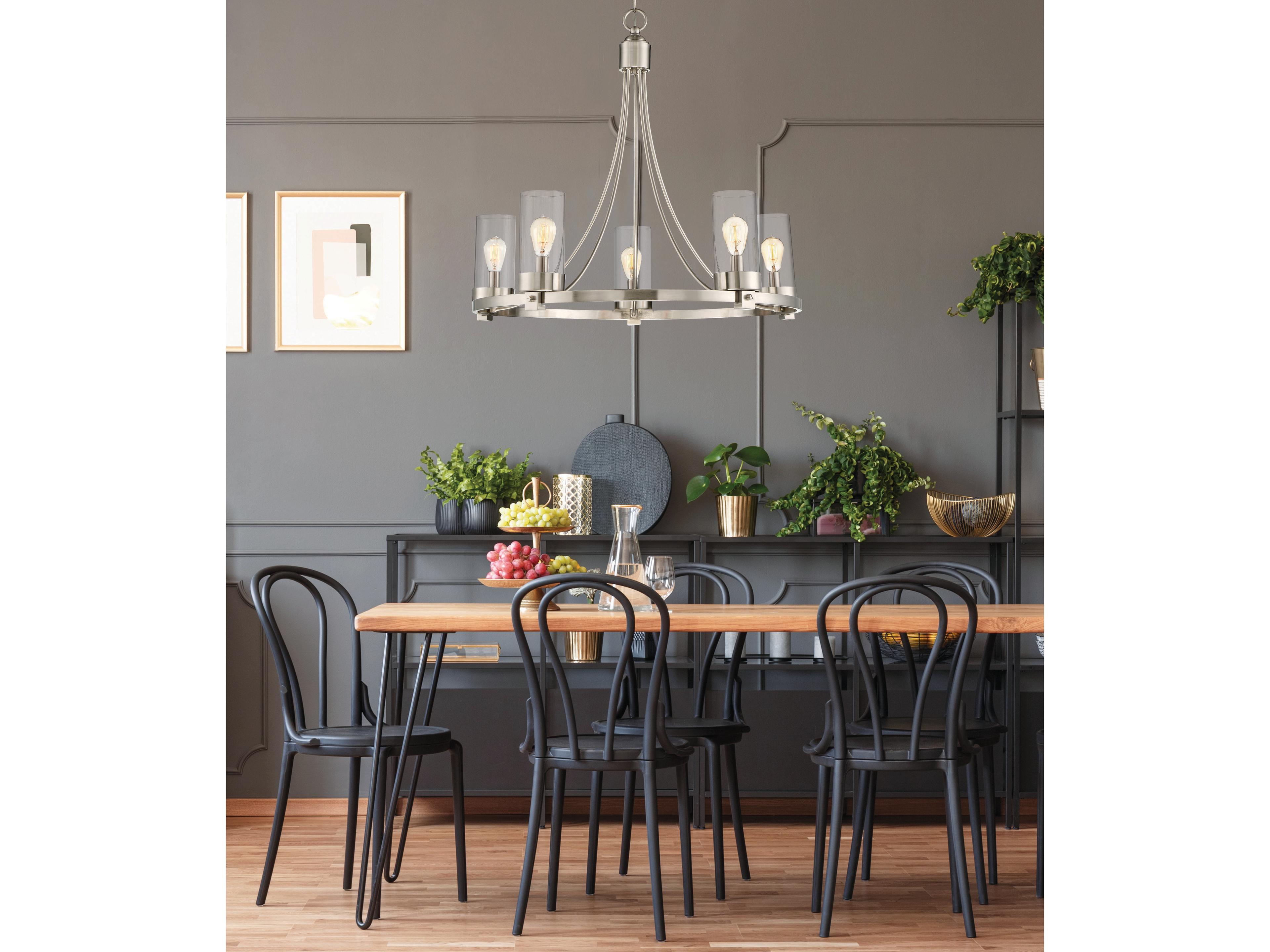 Savoy House Meridian 5-Light Brushed Nickel Glass Candelabra Cylinder Chandelier