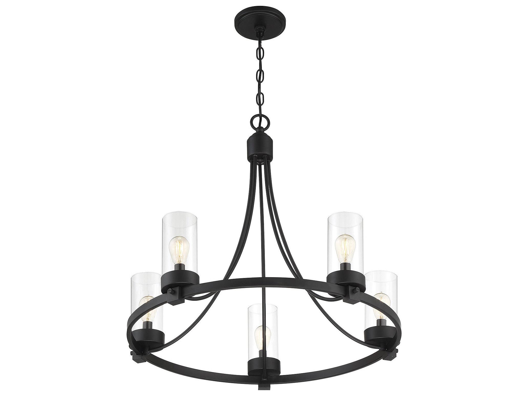 Savoy House Meridian 5-Light Matte Black Glass Cylinder Chandelier