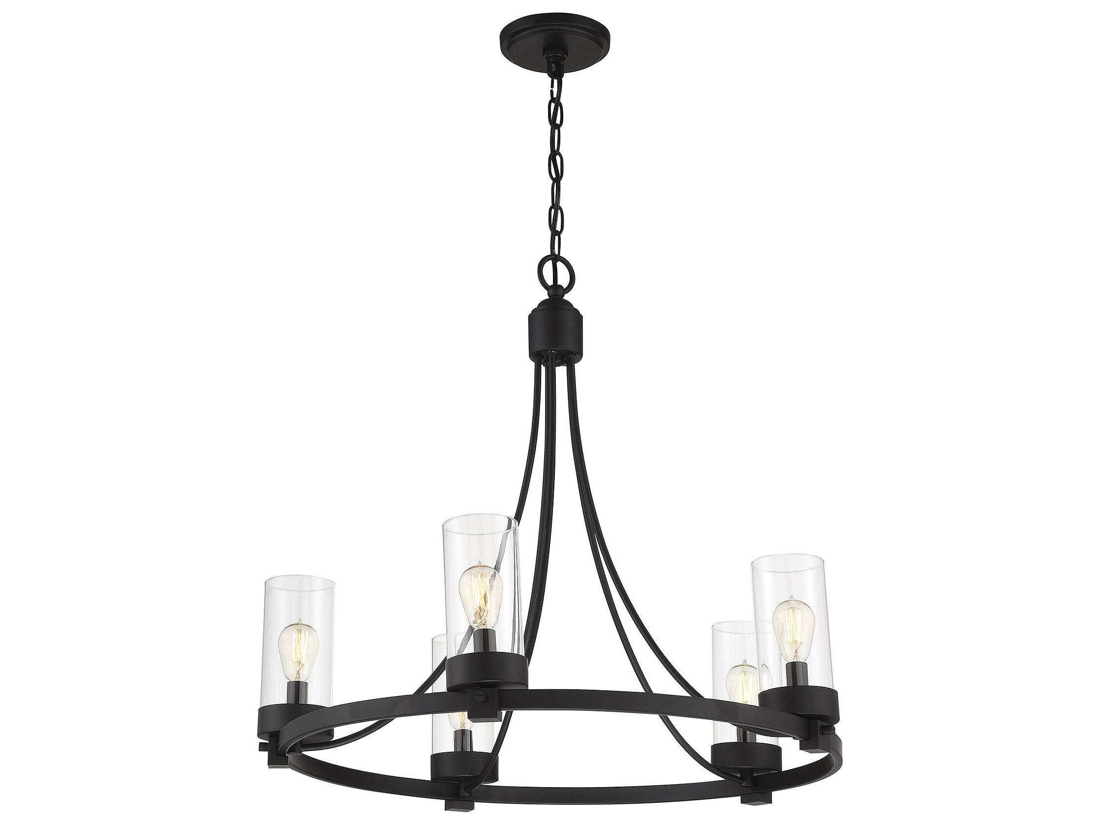 Savoy House Meridian 5-Light Matte Black Glass Cylinder Chandelier