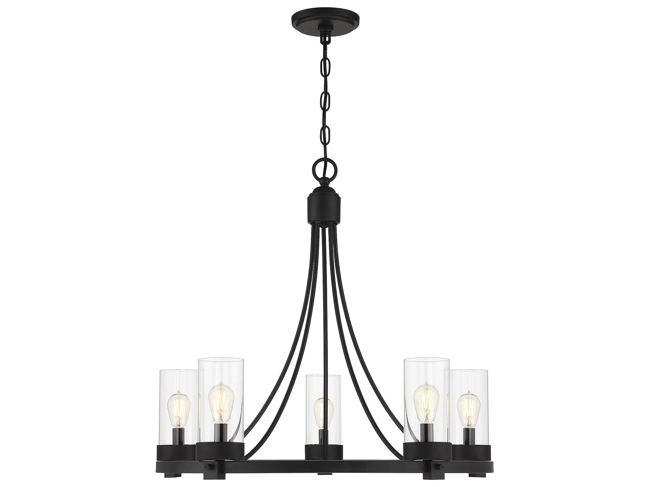 Savoy House Meridian 5-Light Matte Black Glass Cylinder Chandelier
