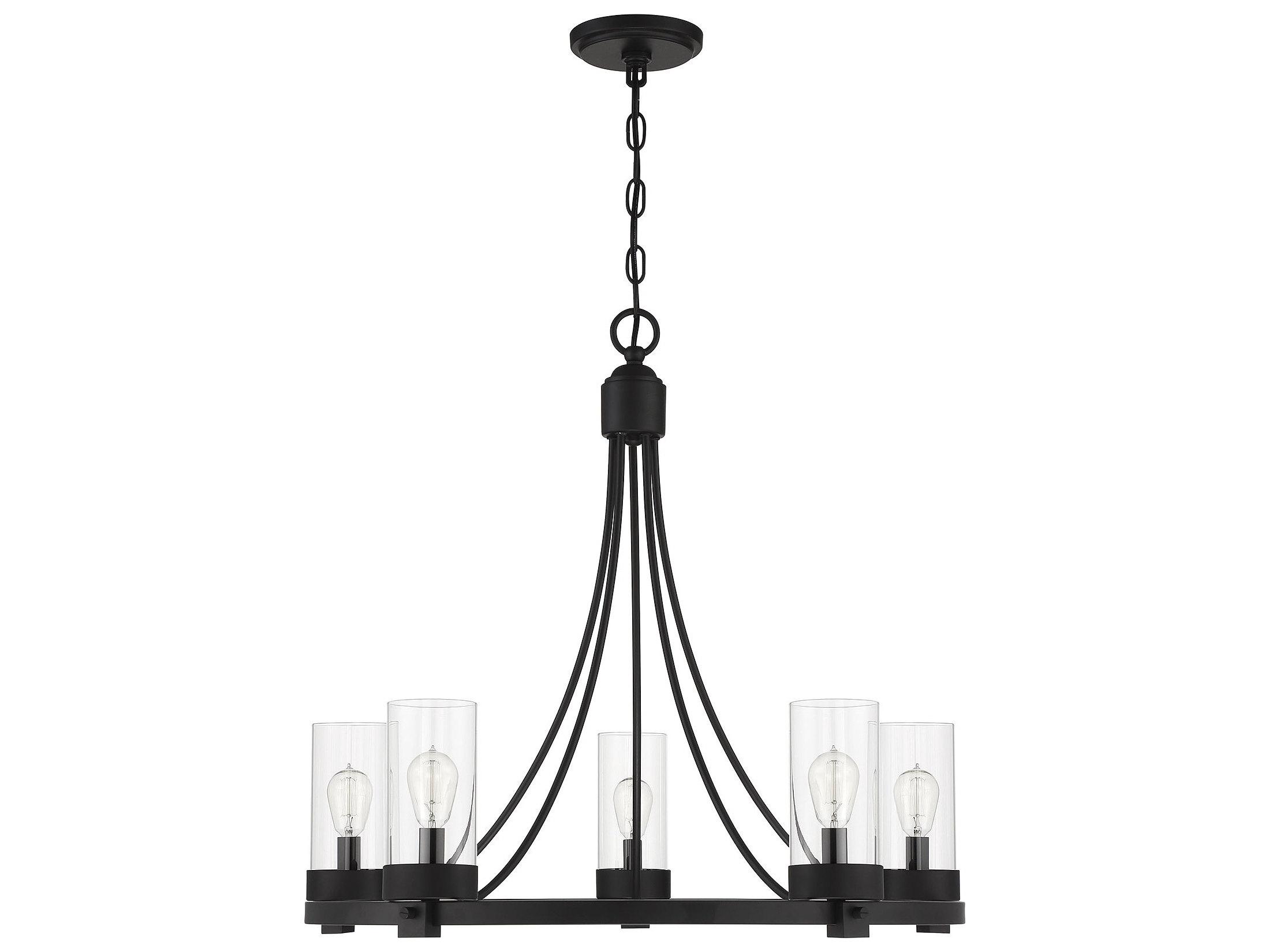 Savoy House Meridian 5-Light Matte Black Glass Cylinder Chandelier