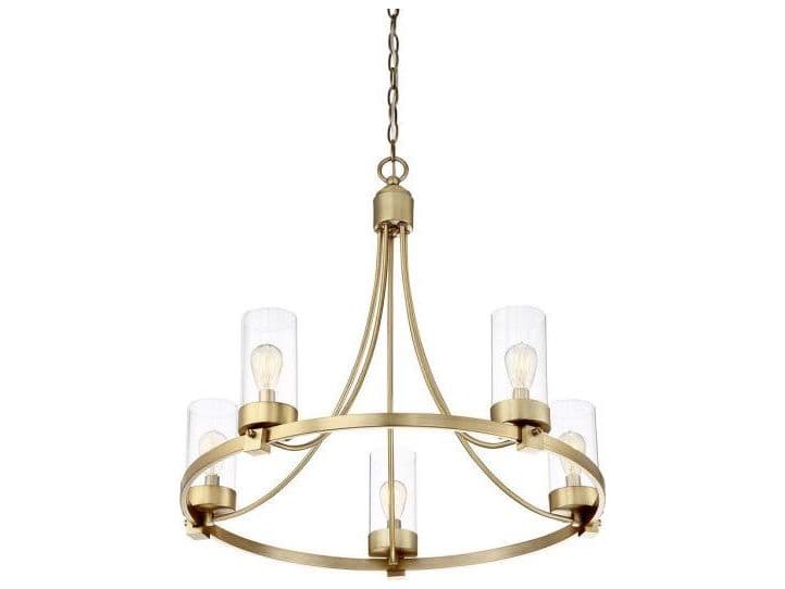 Savoy House Meridian 5-Light Natural Brass Glass Cylinder Chandelier