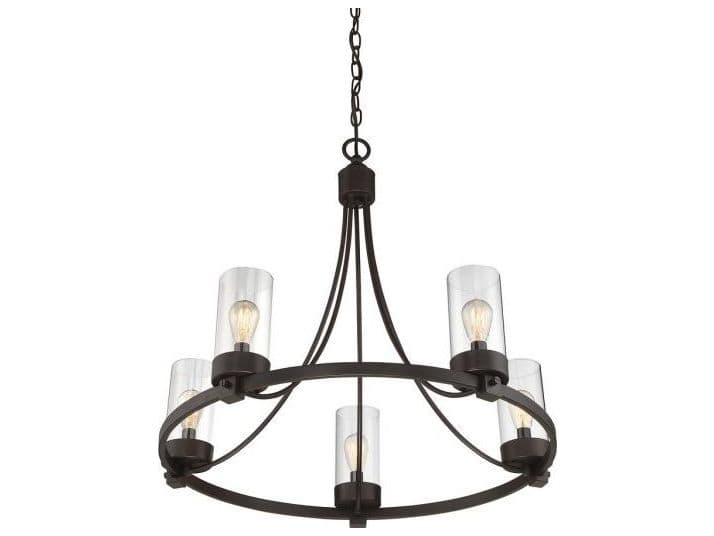 Savoy House Meridian 5-Light Oil Rubbed Bronze Glass Candelabra Cylinder Chandelier