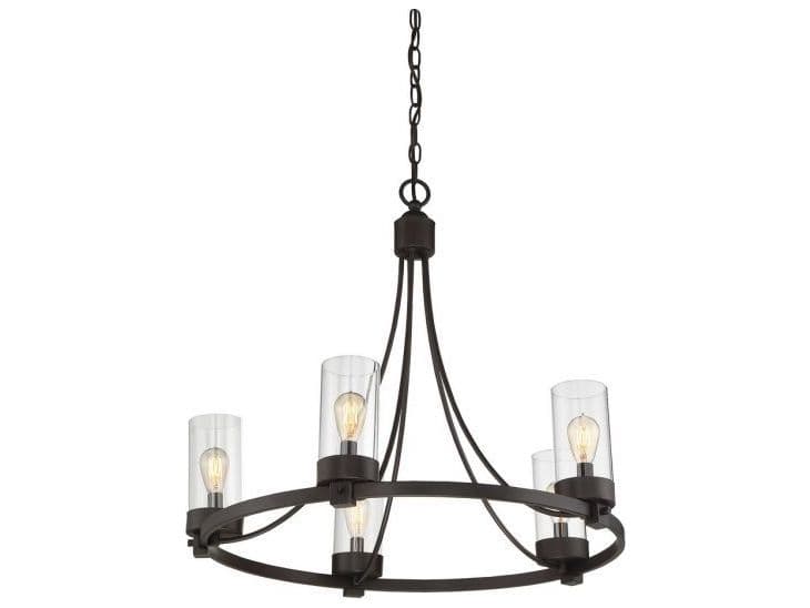 Savoy House Meridian 5-Light Oil Rubbed Bronze Glass Candelabra Cylinder Chandelier