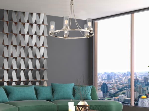 Savoy House Meridian 5-Light Brushed Nickel Crystal Candelabra Chandelier