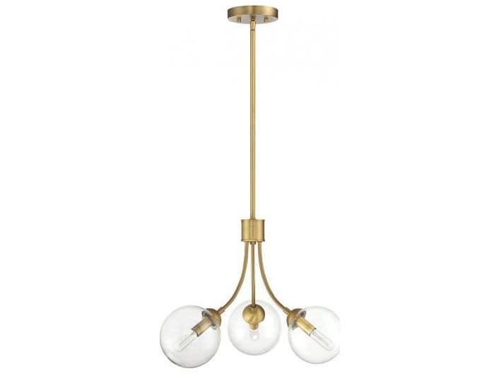 Savoy House Meridian 3-Light Natural Brass Glass Globe Chandelier