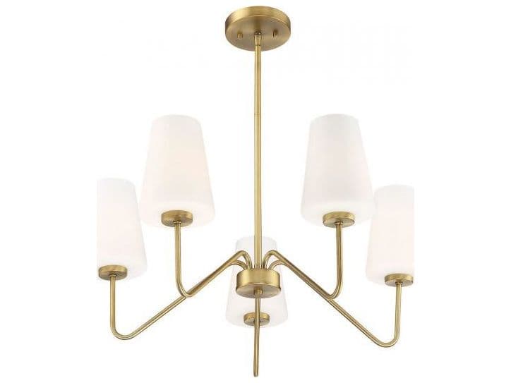 Savoy House Meridian 5-Light Natural Brass Glass Empire Chandelier