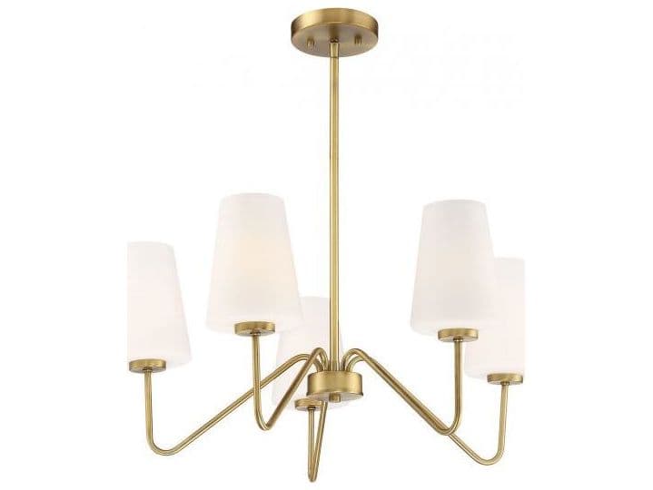 Savoy House Meridian 5-Light Natural Brass Glass Empire Chandelier