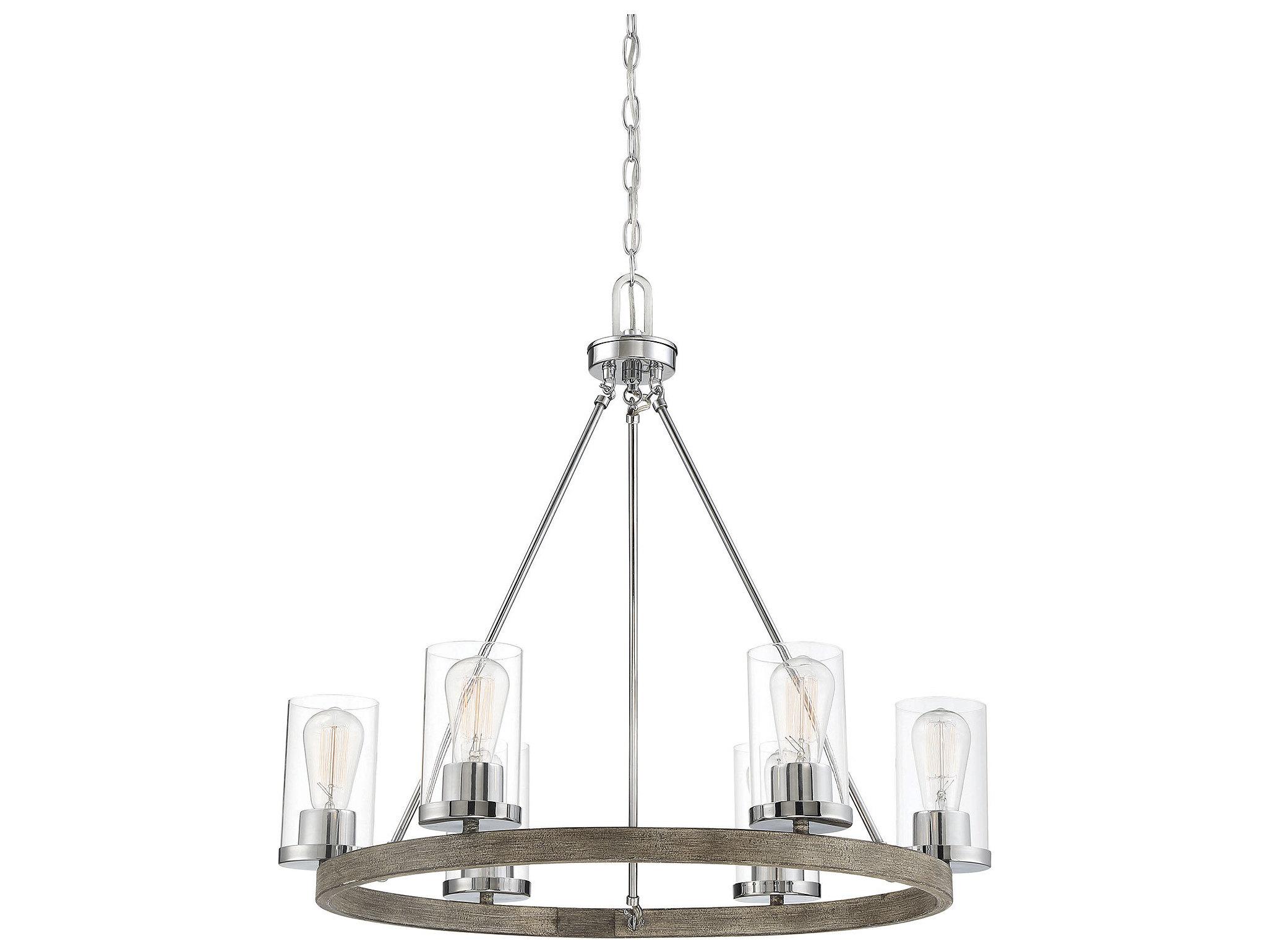 Savoy House Meridian 6-Light Greywood Chrome Cylinder Chandelier