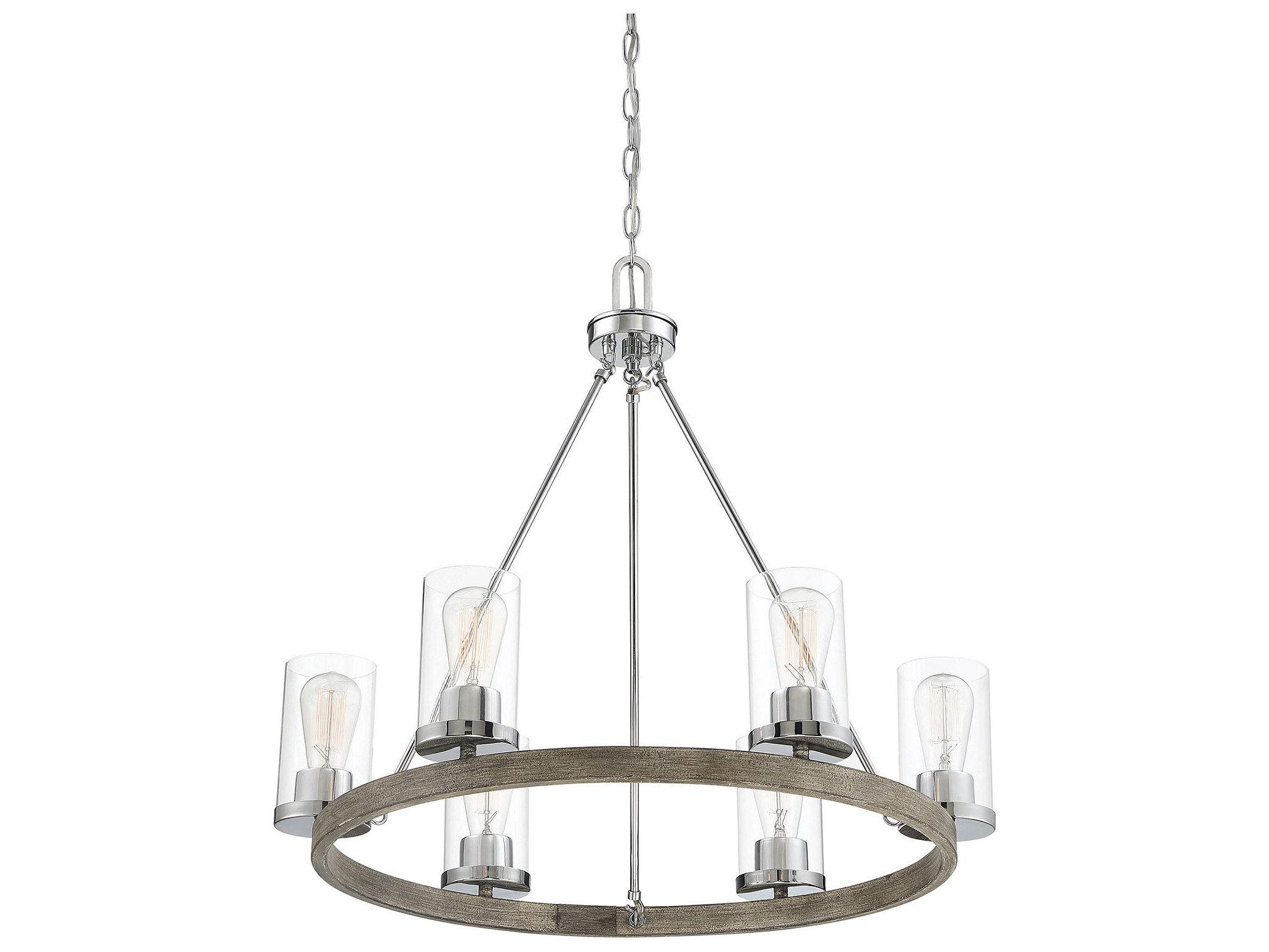 Savoy House Meridian 6-Light Greywood Chrome Cylinder Chandelier