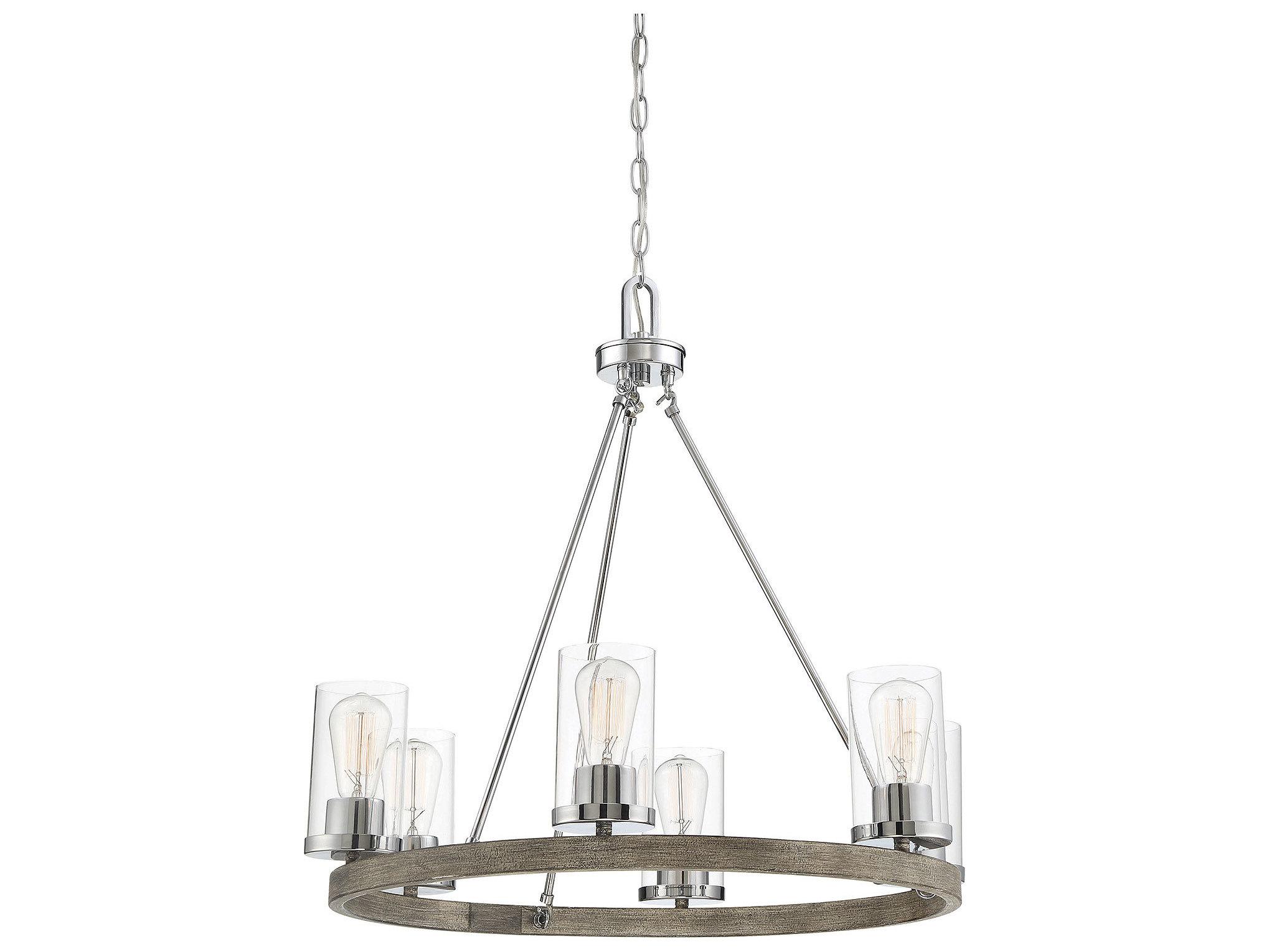 Savoy House Meridian 6-Light Greywood Chrome Cylinder Chandelier