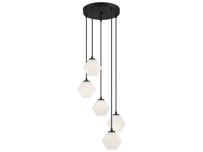 Savoy House Meridian 5-Light Matte Black Glass Globe Pendant