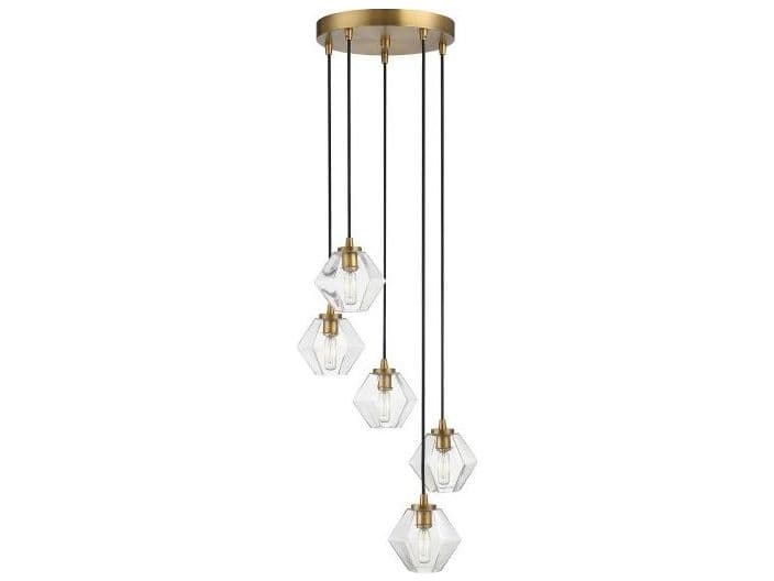 Savoy House Meridian 5-Light Natural Brass Glass Globe Geometric Pendant