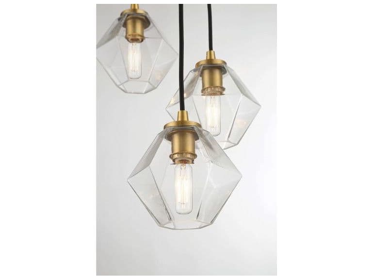 Savoy House Meridian 5-Light Natural Brass Glass Globe Geometric Pendant