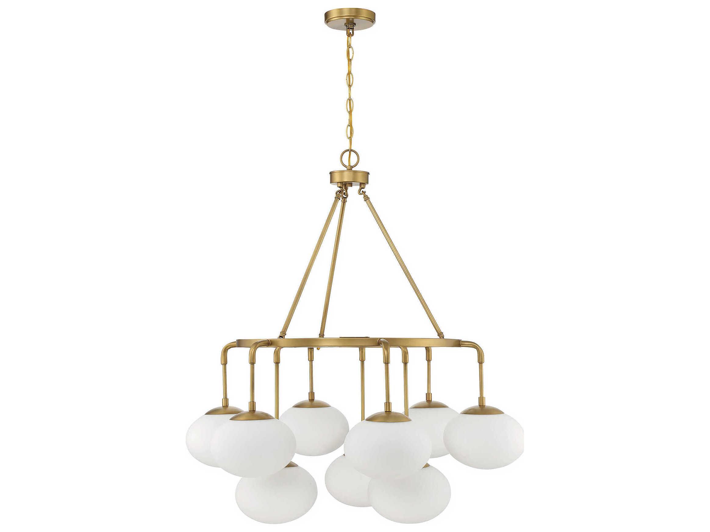 Savoy House Meridian 9-Light Natural Brass Glass Globe Chandelier