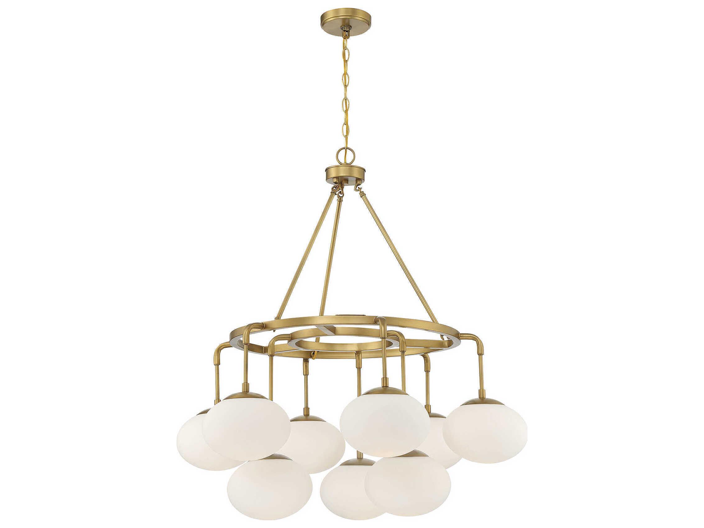 Savoy House Meridian 9-Light Natural Brass Glass Globe Chandelier