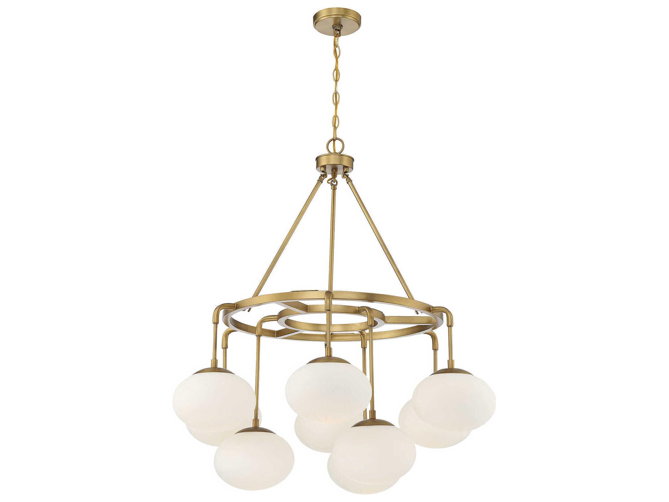 Savoy House Meridian 9-Light Natural Brass Glass Globe Chandelier