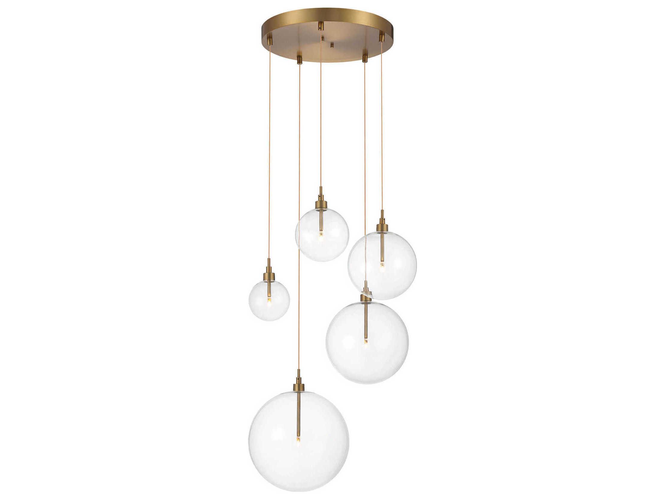 Savoy House Meridian 5-Light Natural Brass Glass LED Globe Pendant