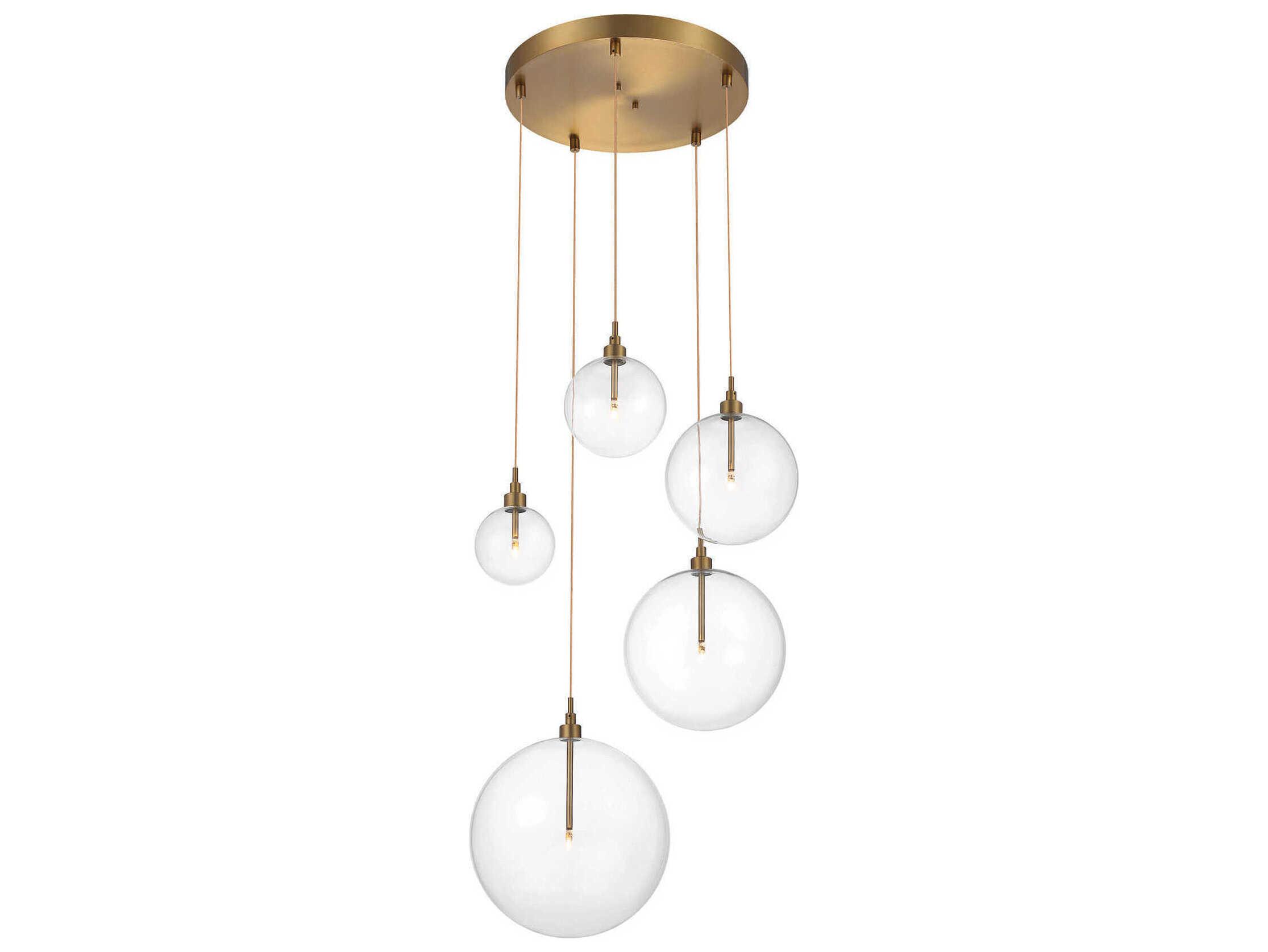 Savoy House Meridian 5-Light Natural Brass Glass LED Globe Pendant