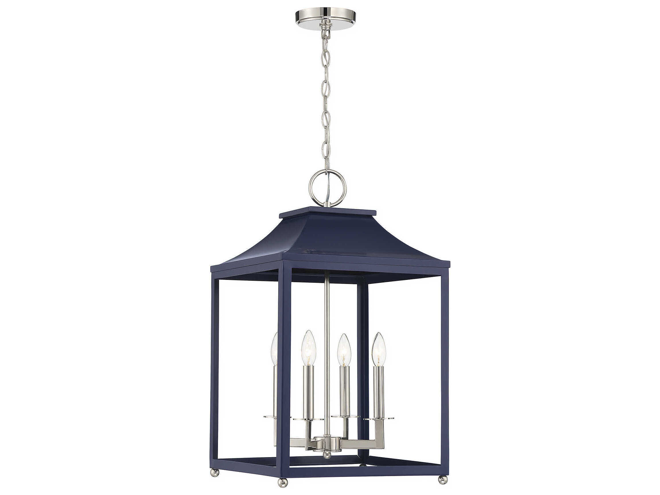 Savoy House Meridian 4-Light Navy Blue Polished Nickel Pendant