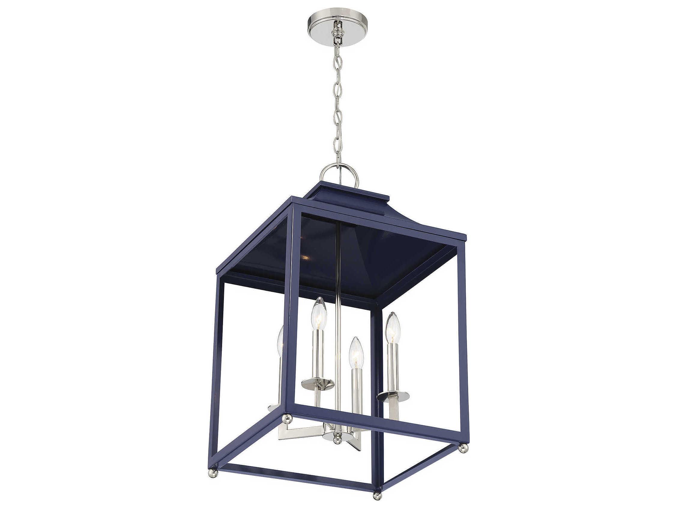Savoy House Meridian 4-Light Navy Blue Polished Nickel Pendant